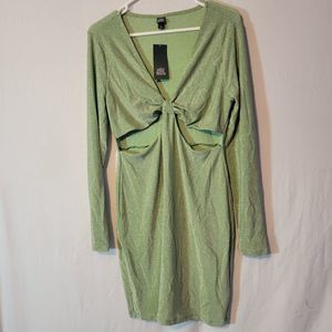 Wild Fable Long Sleeve Cut Out Lurex Bodycon Green Large Brand New w/tags